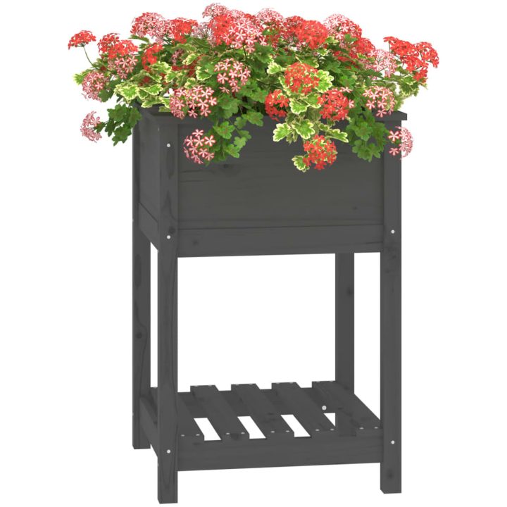 Odlingslåda med hylla grå 54x54x81 cm massiv furu vidaXL 56 x 54 x 81 cm – bild 4