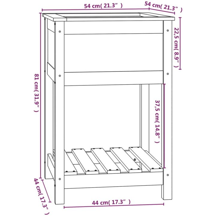 Odlingslåda med hylla grå 54x54x81 cm massiv furu vidaXL 56 x 54 x 81 cm – bild 8
