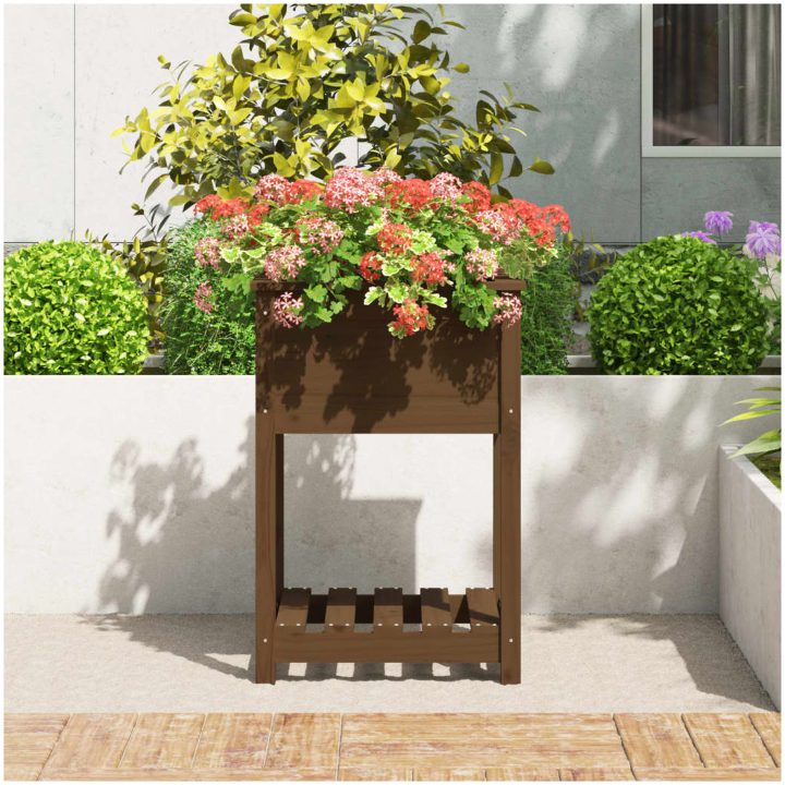 Odlingslåda med hylla honungsbrun 54x54x81 cm massiv furu vidaXL 57 x 54 x 81 cm – bild 3