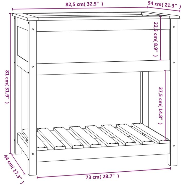 Odlingslåda med hylla honungsbrun massiv furu vidaXL 82.5 x 54 x 81 cm – bild 8