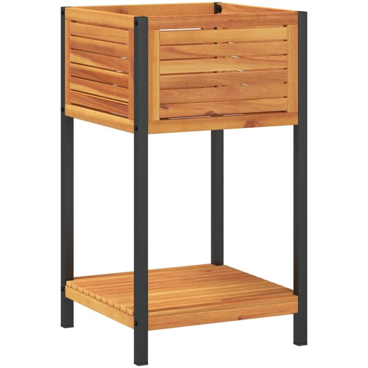 Odlingslåda med hylla massiv akacia och stål vidaXL 45 x 45 x 80 cm – bild 2