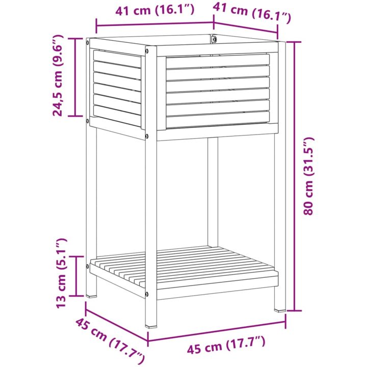 Odlingslåda med hylla massiv akacia och stål vidaXL 45 x 45 x 80 cm – bild 9