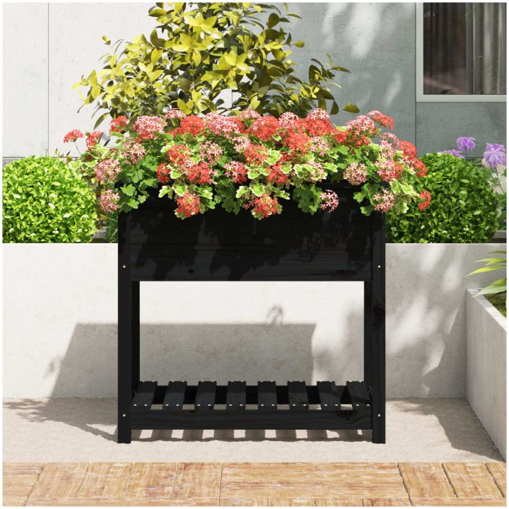 Odlingslåda med hylla svart massiv furu vidaXL 82.5 x 54 x 81 cm – bild 3