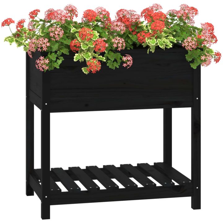 Odlingslåda med hylla svart massiv furu vidaXL 82.5 x 54 x 81 cm – bild 4