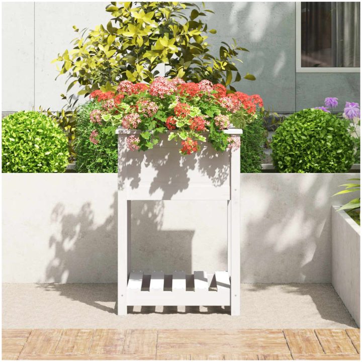 Odlingslåda med hylla vit 54x54x81 cm massiv furu vidaXL 55 x 54 x 81 cm – bild 3