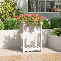 Odlingslåda med hylla vit 54x54x81 cm massiv furu vidaXL
