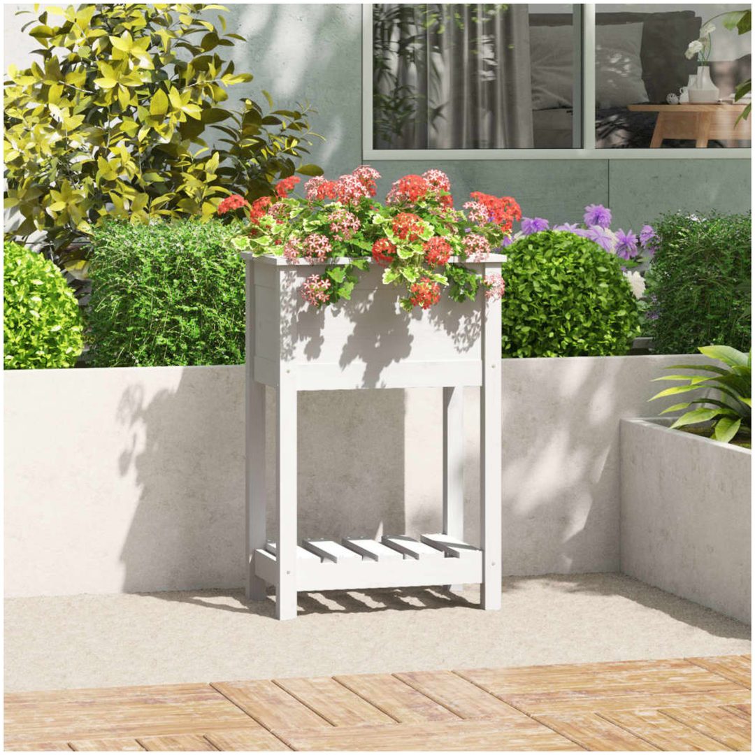 Odlingslåda med hylla vit massiv furu vidaXL 54 x 34.5 x 81 cm