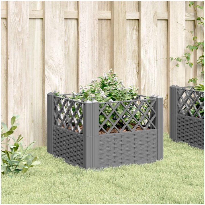 Odlingslåda med piggar ljusgrå PP vidaXL 43,5 x 43,5 x 43,5 cm – bild 3
