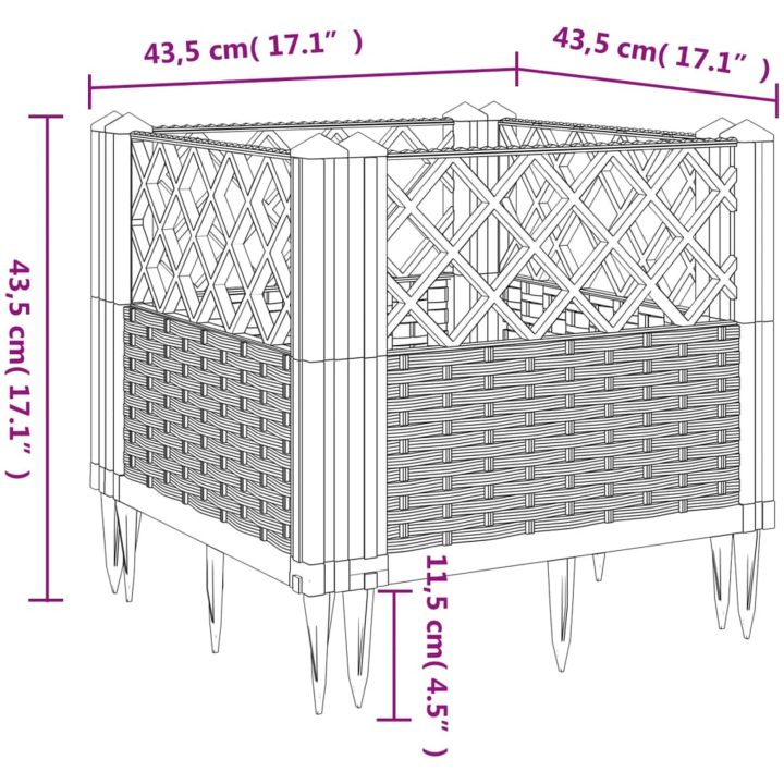 Odlingslåda med piggar vit PP vidaXL 43,5 x 43,5 x 43,5 cm – bild 8