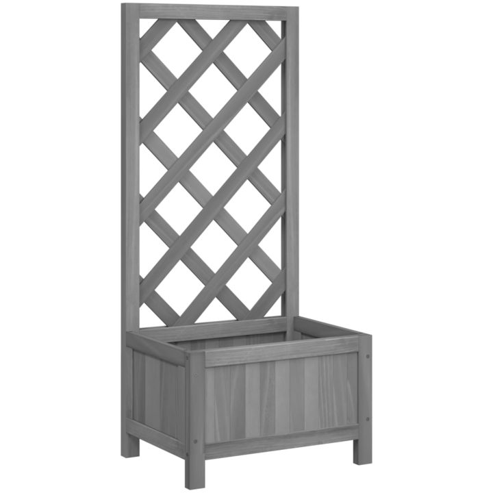 Odlingslåda med spaljé grå massivt granträ vidaXL 40 x 30 x 90 cm – bild 2
