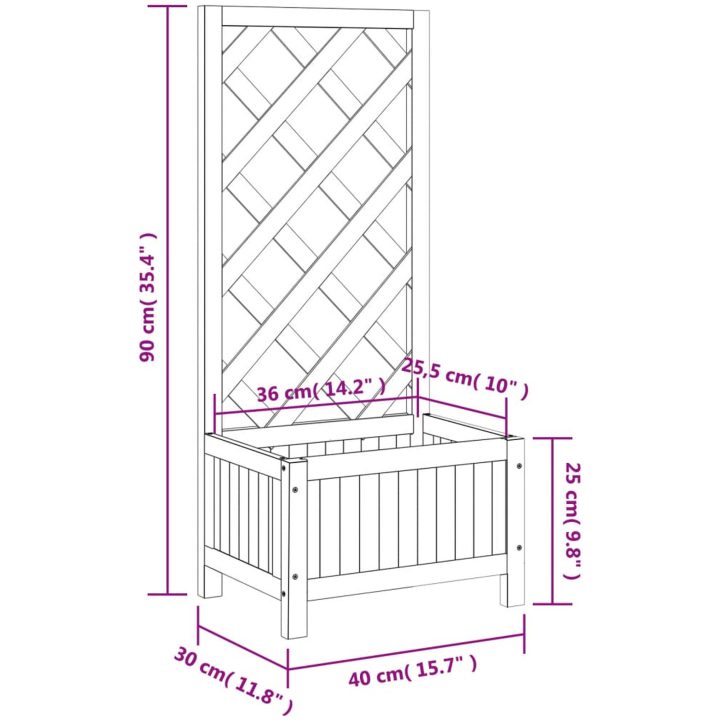 Odlingslåda med spaljé grå massivt granträ vidaXL 40 x 30 x 90 cm – bild 8