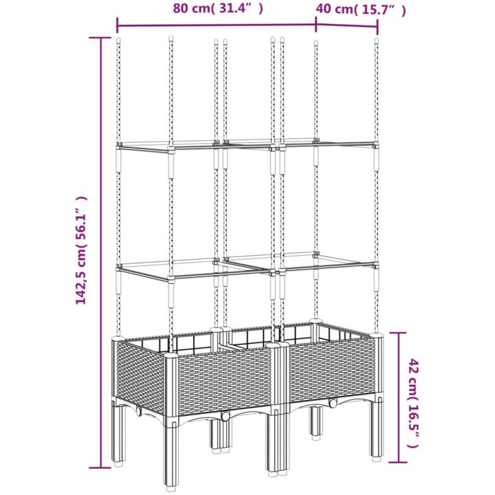 Odlingslåda med spaljé grå PP vidaXL 80 x 40 x 142,5 cm – bild 7