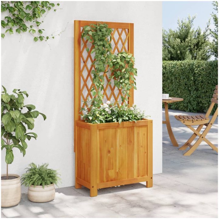 Odlingslåda med spaljé massiv akacia vidaXL 55 x 29.5 x 132 cm – bild 3