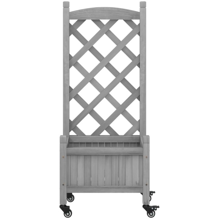 Odlingslåda med spaljé och hjul grå massivt granträ vidaXL 40 x 30 x 97.5 cm – bild 4
