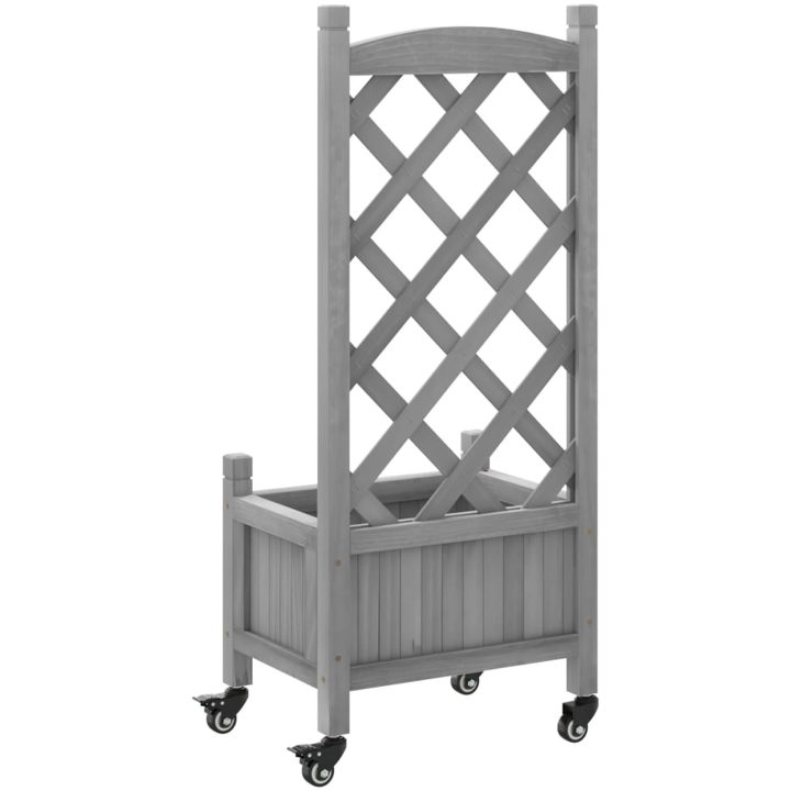 Odlingslåda med spaljé och hjul grå massivt granträ vidaXL 40 x 30 x 97.5 cm – bild 6
