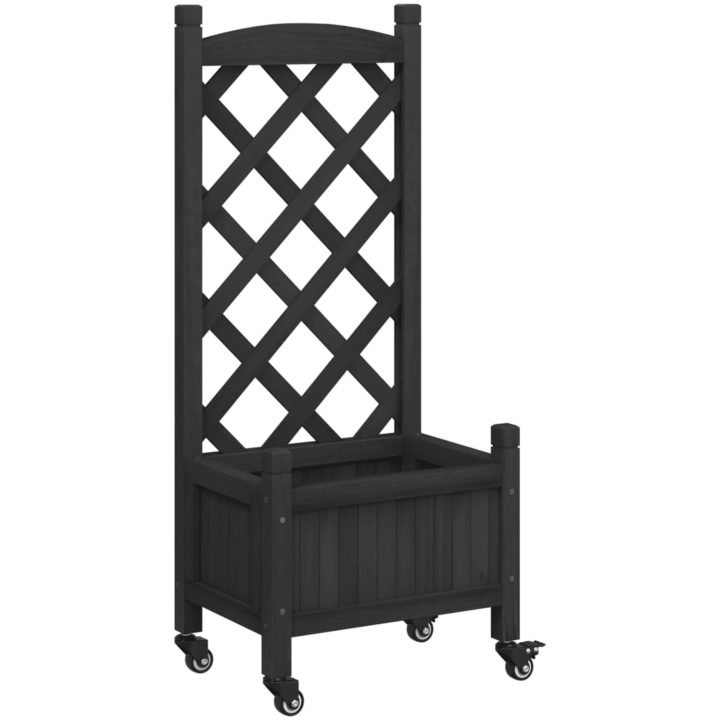 Odlingslåda med spaljé och hjul svart massivt granträ vidaXL 40 x 30 x 97.5 cm – bild 2