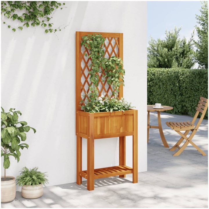 Odlingslåda med spaljé och hylla massiv akacia vidaXL 55 x 29.5 x 152 cm – bild 3