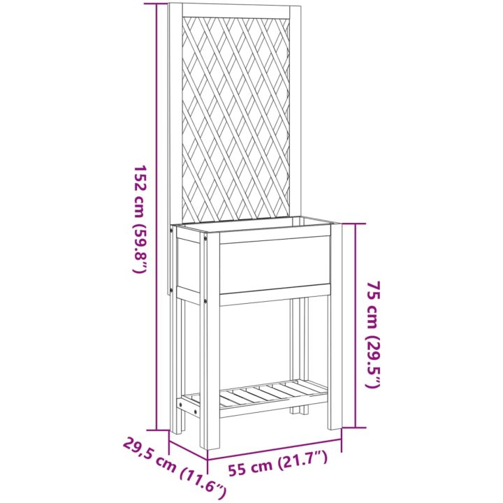 Odlingslåda med spaljé och hylla massiv akacia vidaXL 55 x 29.5 x 152 cm – bild 8
