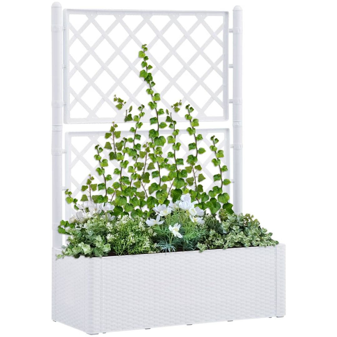 Odlingslåda med spaljé och självbevattning vit vidaXL 100 x 43 x 142 cm