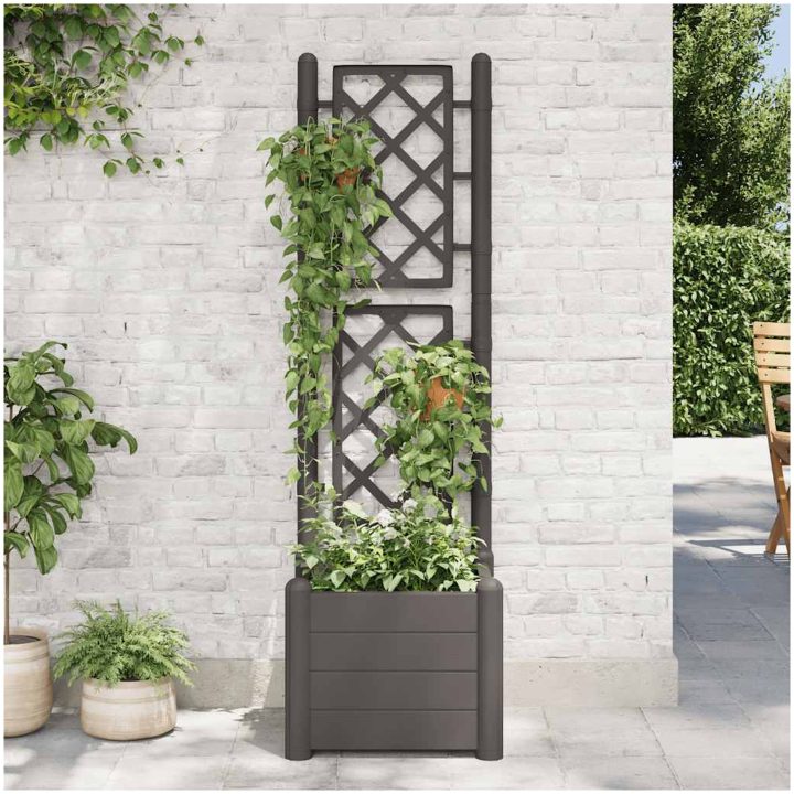 Odlingslåda med spaljé PP antracit vidaXL 43 x 43 x 142 cm – bild 3