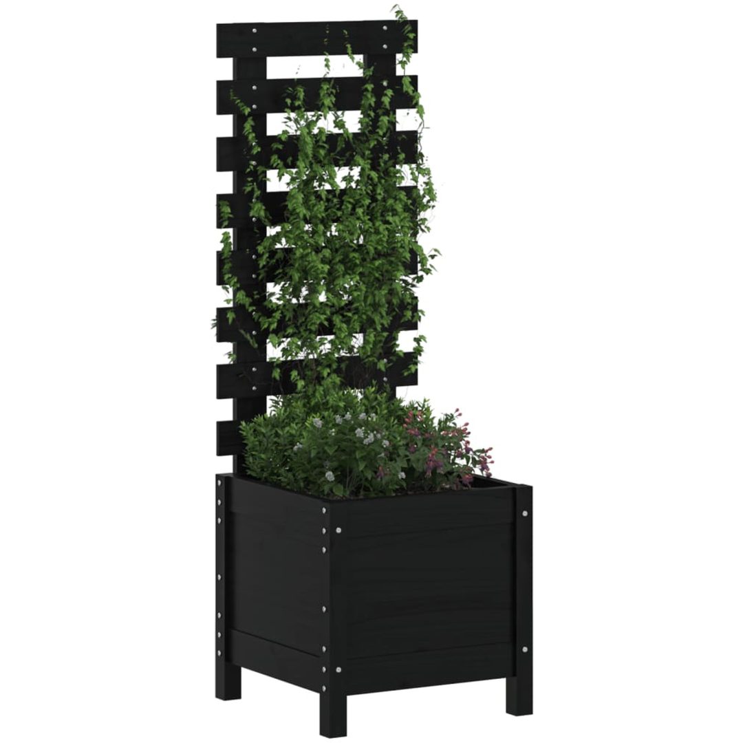 Odlingslåda med spaljé svart massiv furu vidaXL 39 x 39.5 x 114 cm – bild 3