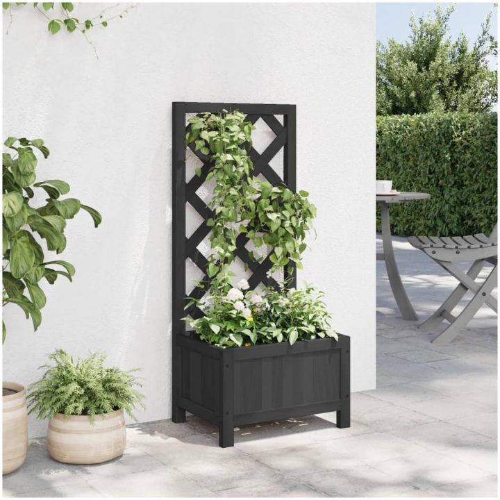 Odlingslåda med spaljé svart massivt granträ vidaXL 40 x 30 x 90 cm – bild 3