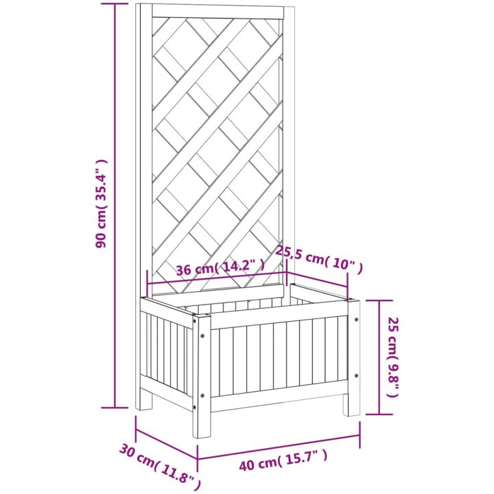 Odlingslåda med spaljé svart massivt granträ vidaXL 40 x 30 x 90 cm – bild 8
