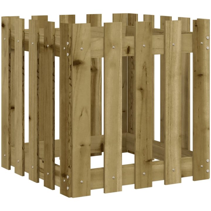 Odlingslåda med staket-design impregnerat furu vidaXL 50 x 50 x 50 cm – bild 2
