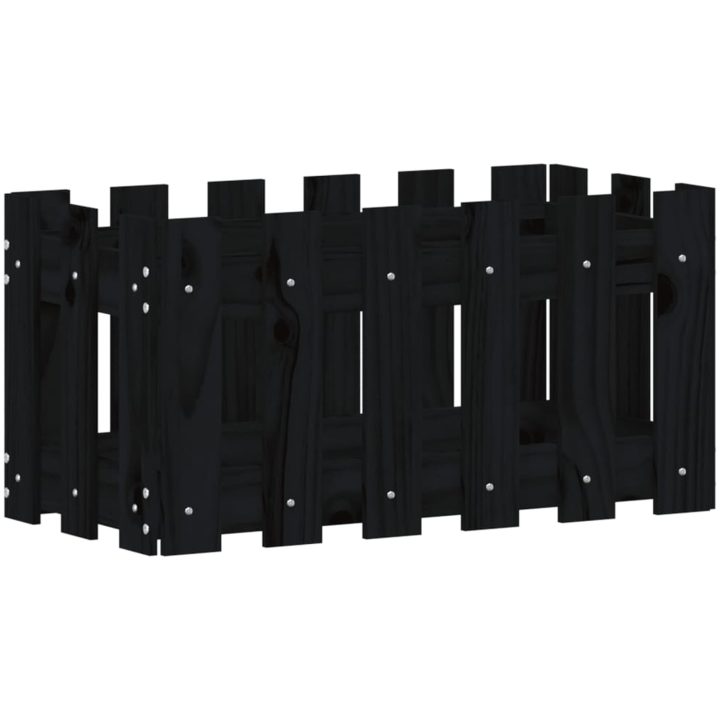 Odlingslåda med staket-design svart massiv furu vidaXL 60 x 30 x 30 cm – bild 2