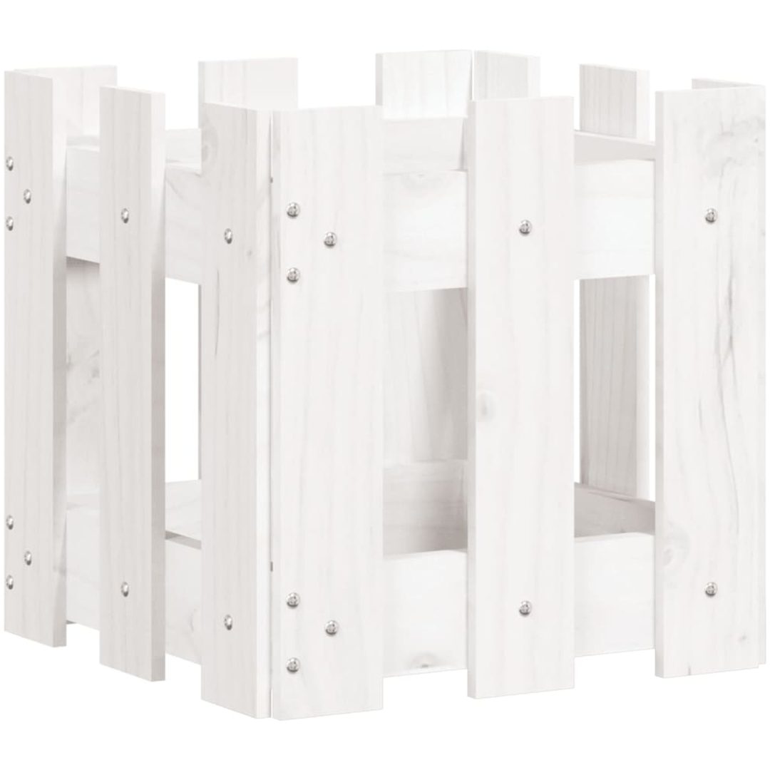 Odlingslåda med staket-design vit massiv furu vidaXL 30 x 30 x 30 cm – bild 2