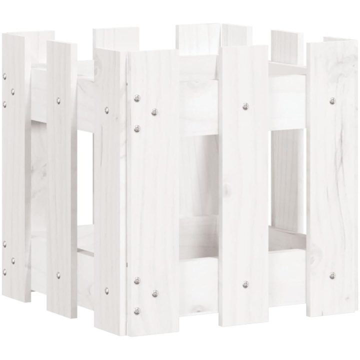Odlingslåda med staket-design vit massiv furu vidaXL 30 x 30 x 30 cm – bild 2