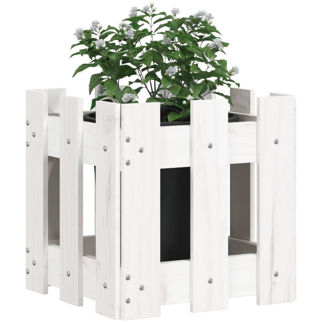 Odlingslåda med staket-design vit massiv furu vidaXL 30 x 30 x 30 cm – bild 3