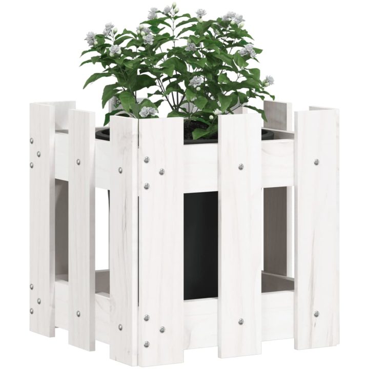 Odlingslåda med staket-design vit massiv furu vidaXL 30 x 30 x 30 cm – bild 3
