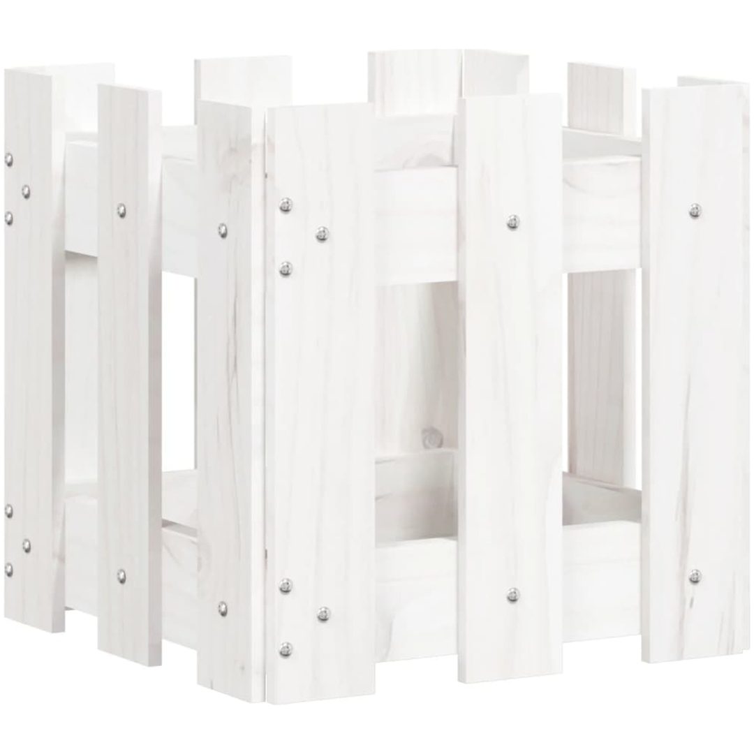 Odlingslåda med staket-design vit massiv furu vidaXL 30 x 30 x 30 cm – bild 4