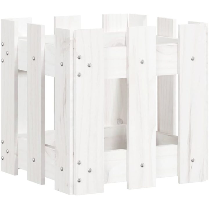 Odlingslåda med staket-design vit massiv furu vidaXL 30 x 30 x 30 cm – bild 4