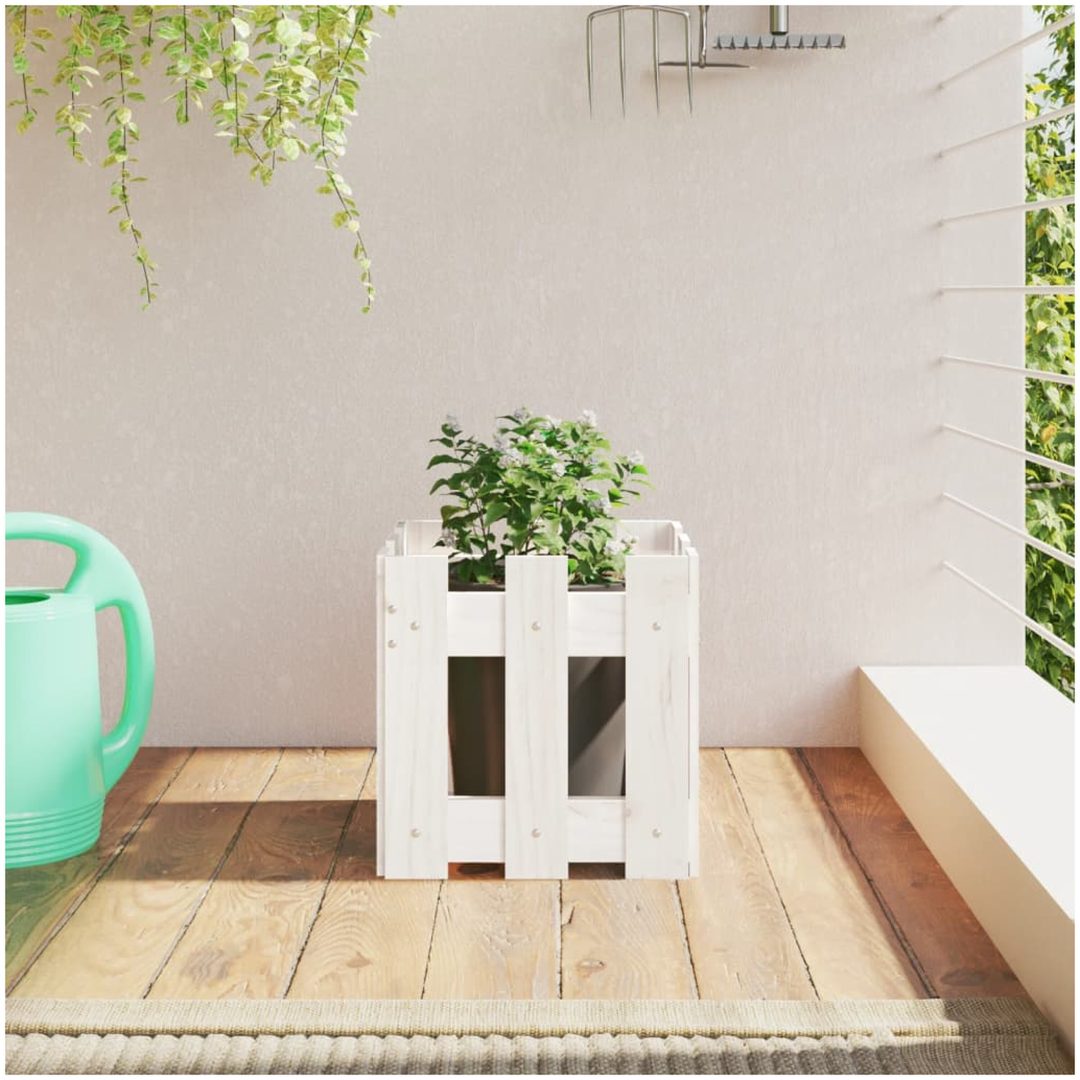 Odlingslåda med staket-design vit massiv furu vidaXL 30 x 30 x 30 cm