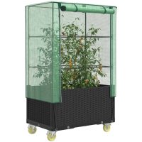 Odlingslåda med växthusöverdrag hjul rottinglook 80x50x182 cm vidaXL