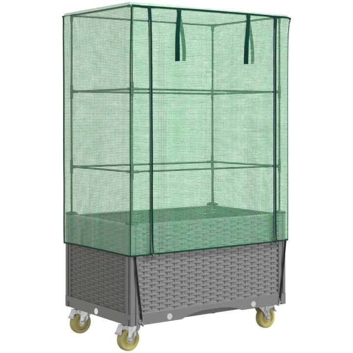 Odlingslåda med växthusöverdrag hjul rottinglook 80x50x182 cm vidaXL – bild 2