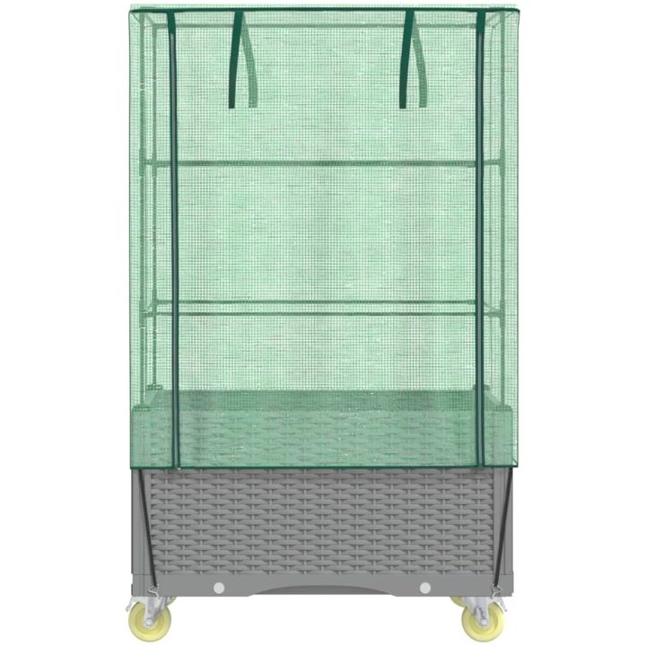 Odlingslåda med växthusöverdrag hjul rottinglook 80x50x182 cm vidaXL – bild 4