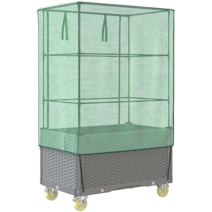 Odlingslåda med växthusöverdrag hjul rottinglook 80x50x182 cm vidaXL – bild 6