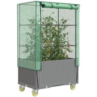 Odlingslåda med växthusöverdrag hjul rottinglook 80x50x182 cm vidaXL