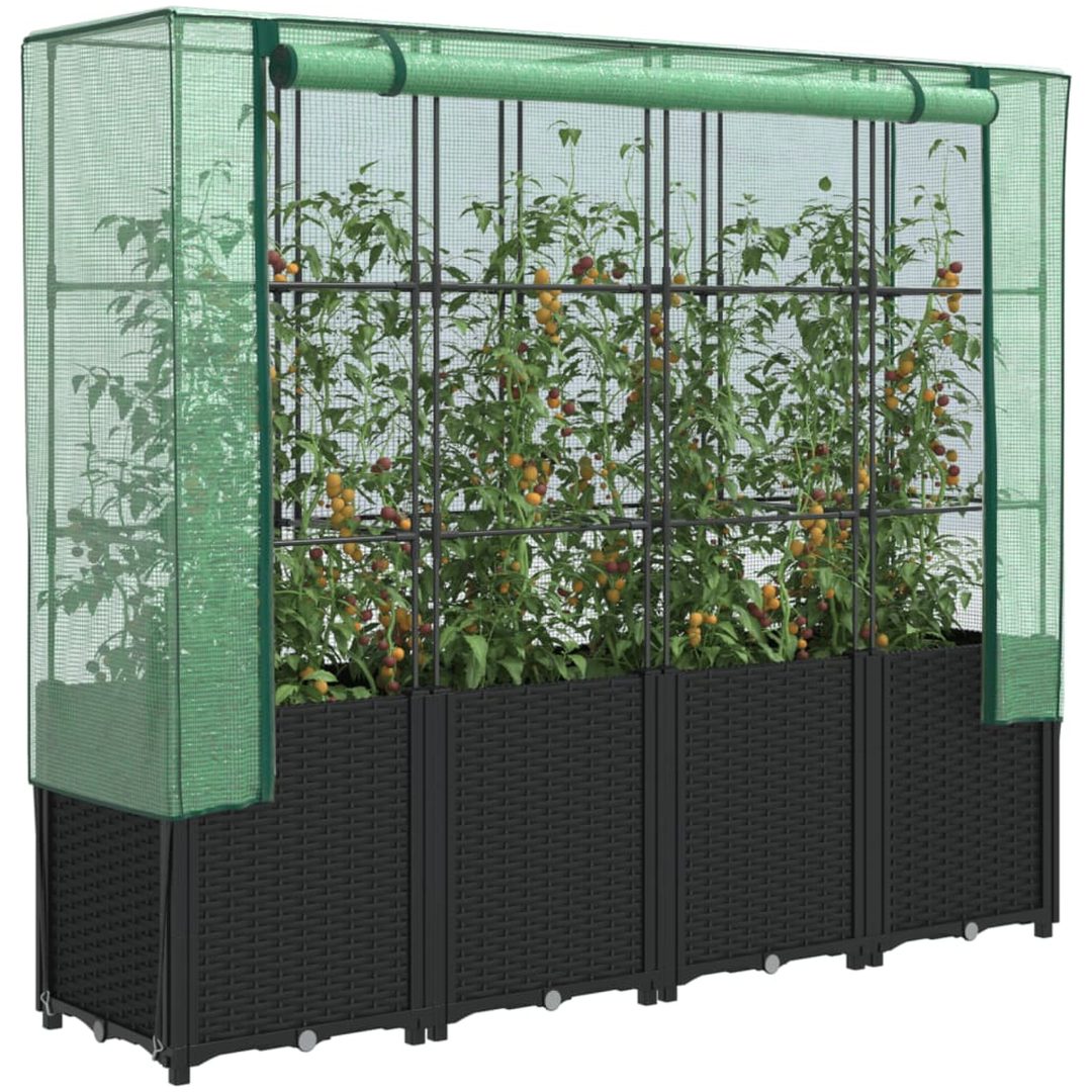 Odlingslåda med växthusöverdrag rottinglook 160x40x153 cm vidaXL