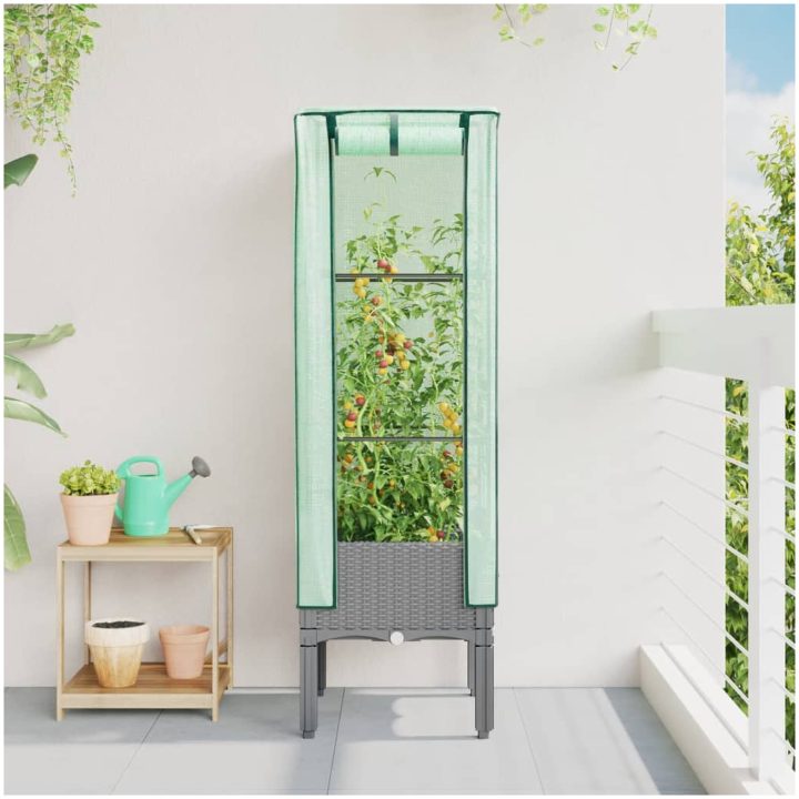 Odlingslåda med växthusöverdrag rottinglook vidaXL 40 x 40 x 140 cm – bild 3