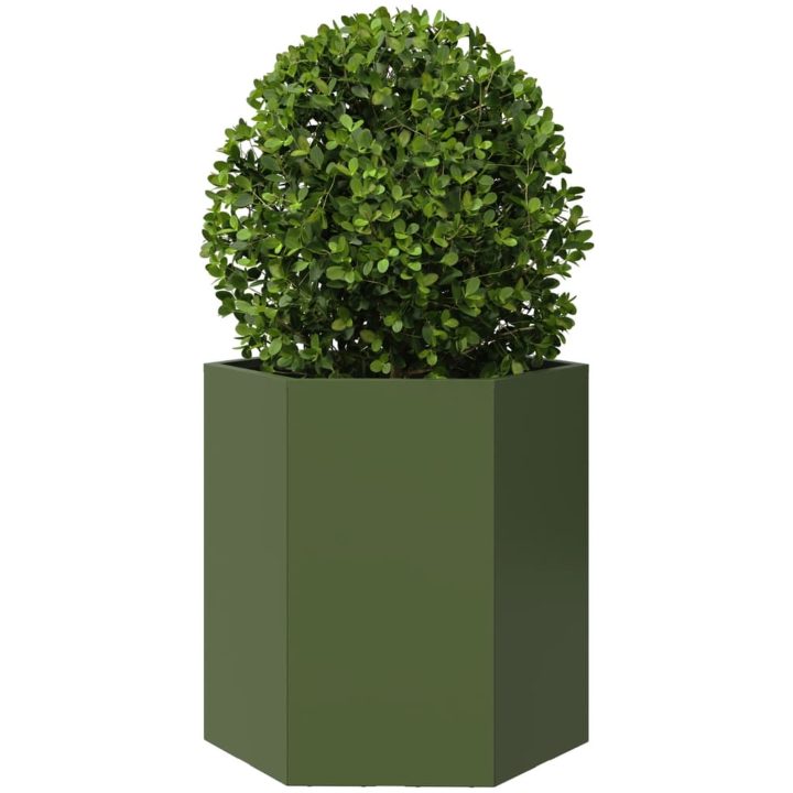 Odlingslåda olivgrön sexkantig stål vidaXL 46 x 40 x 45 cm – bild 3