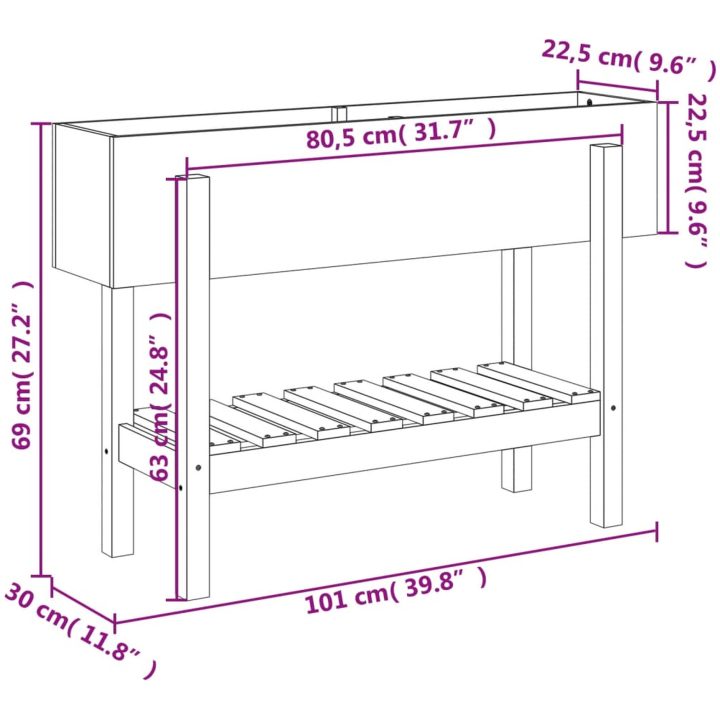 Odlingslåda på ben massivt douglasträ vidaXL 101 x 30 x 69 cm – bild 9