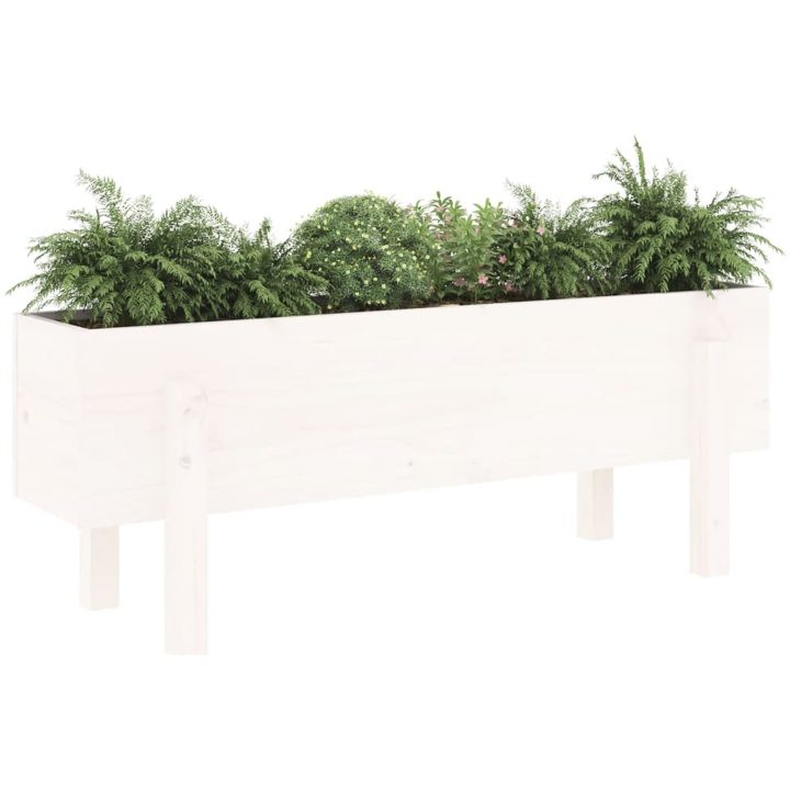 Odlingslåda på ben vit massiv furu vidaXL 101 x 30 x 38 cm – bild 3