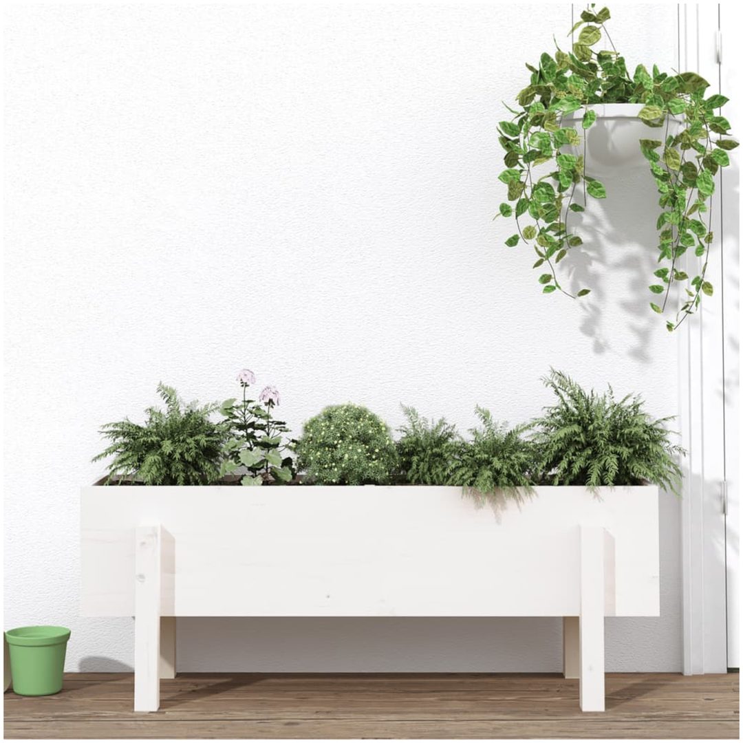 Odlingslåda på ben vit massiv furu vidaXL 101 x 30 x 38 cm
