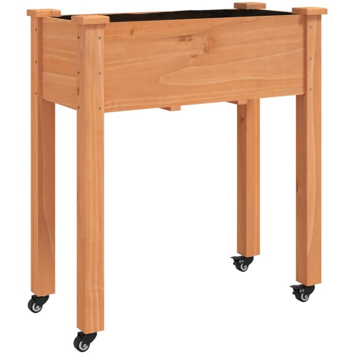 Odlingslåda på hjul med foder brun massivt granträ vidaXL 71 x 37 x 80 cm – bild 2