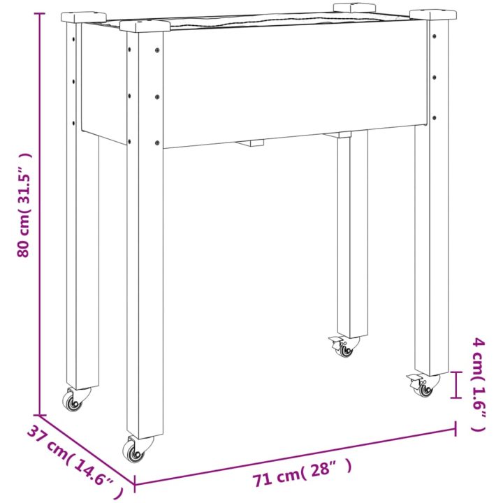 Odlingslåda på hjul med foder brun massivt granträ vidaXL 71 x 37 x 80 cm – bild 7