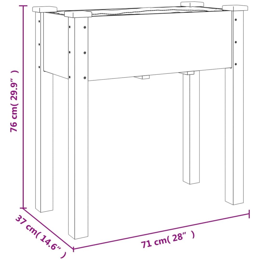 Odlingslåda på hjul med foder brun massivt granträ vidaXL 71 x 37 x 80 cm – bild 8